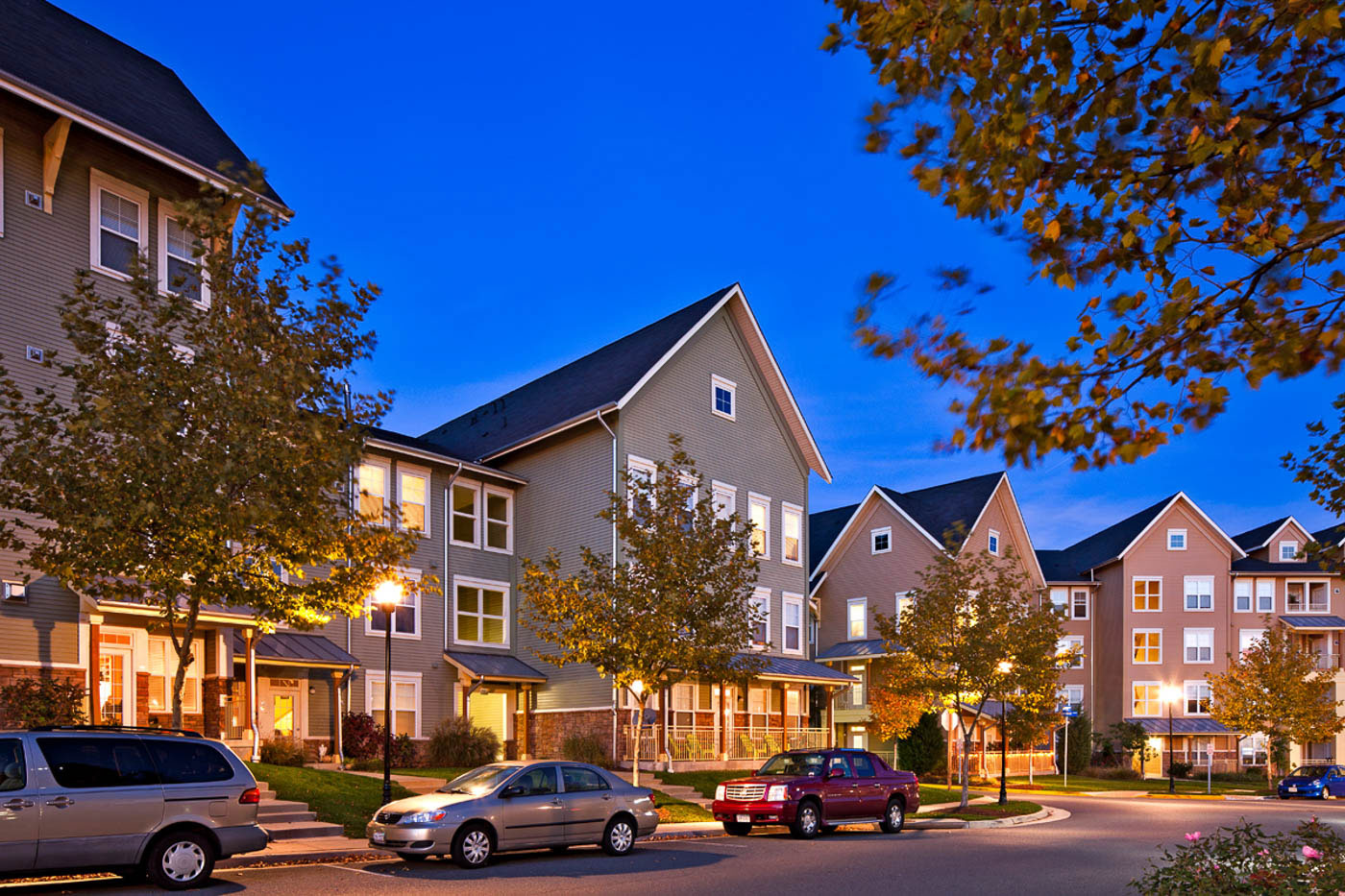 Evening view of resident buildings