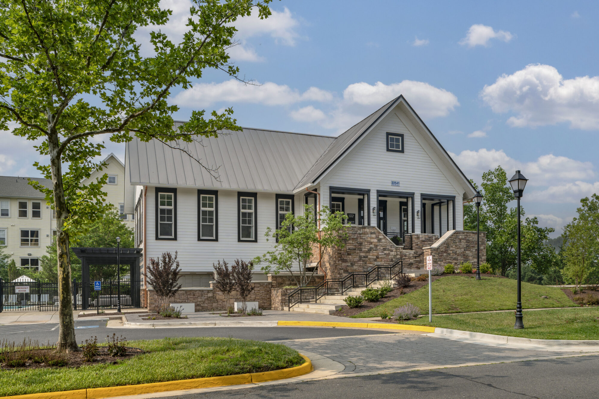 Exterior shot from street view of leasing center